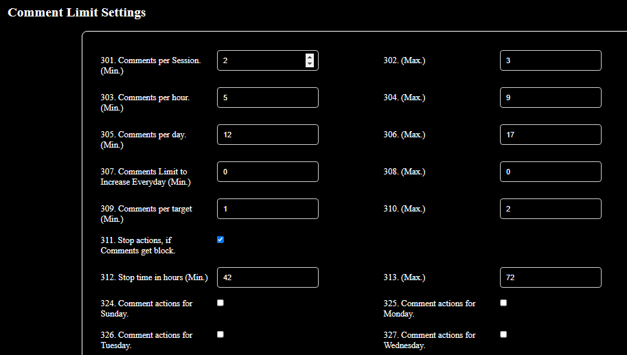 Comment Limit Settings
