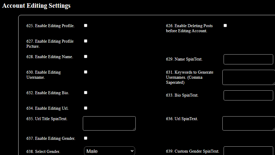 Account Editing Settings