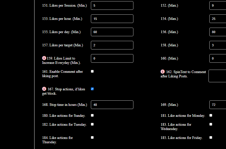 Like Limit Settings