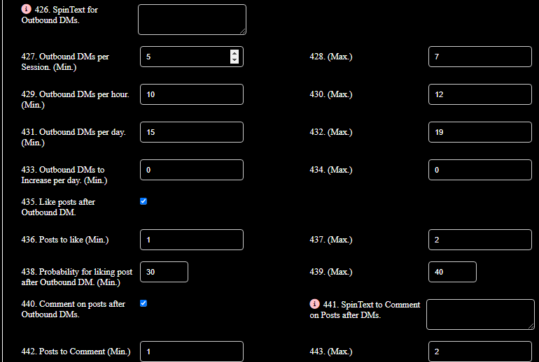 Outbound DM Settings