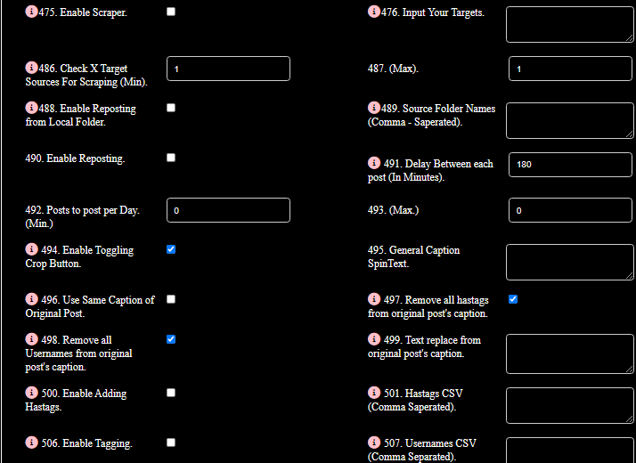 Post Scraping and Reposting Settings