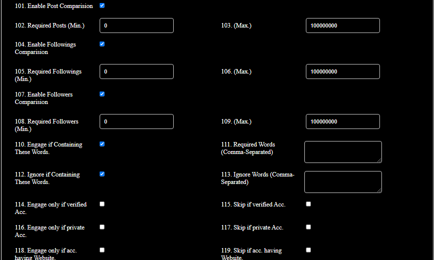 Target Account Filter Settings