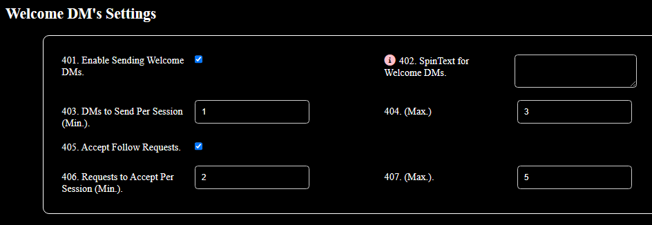Welcome Dm Settings
